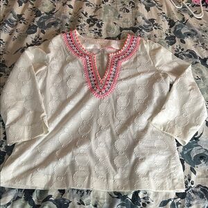 Lilly Pulitzer White Tunic with Neon Pink Embroidery - Sz L